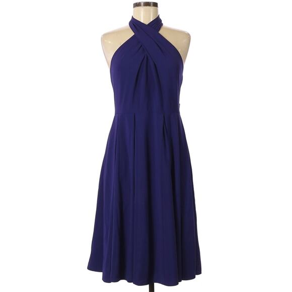 HALSTON HERITAGE halter fit & flare cocktail dress in Astral blue Size 8 NEW - Picture 1 of 7